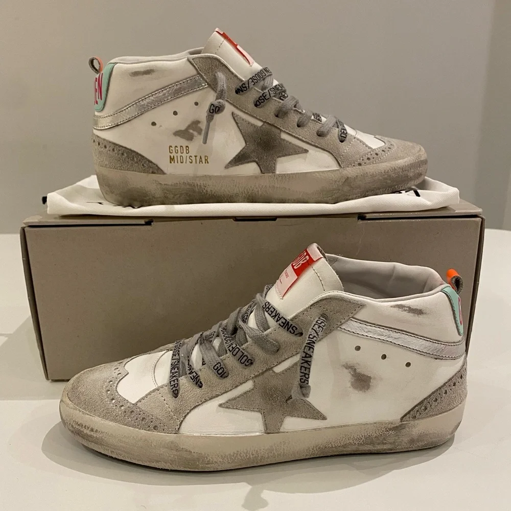 Golden Goose Mid Star Sneaker in White/Ice/Turquoise sz 38 New in Box - Picture 4 of 14